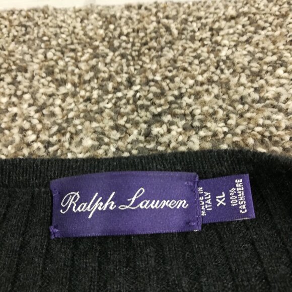 Ralph Lauren Purple Label Sweater Cashmere Ribbed V Neck Charcoal Gray Mens XL - Picture 3 of 11